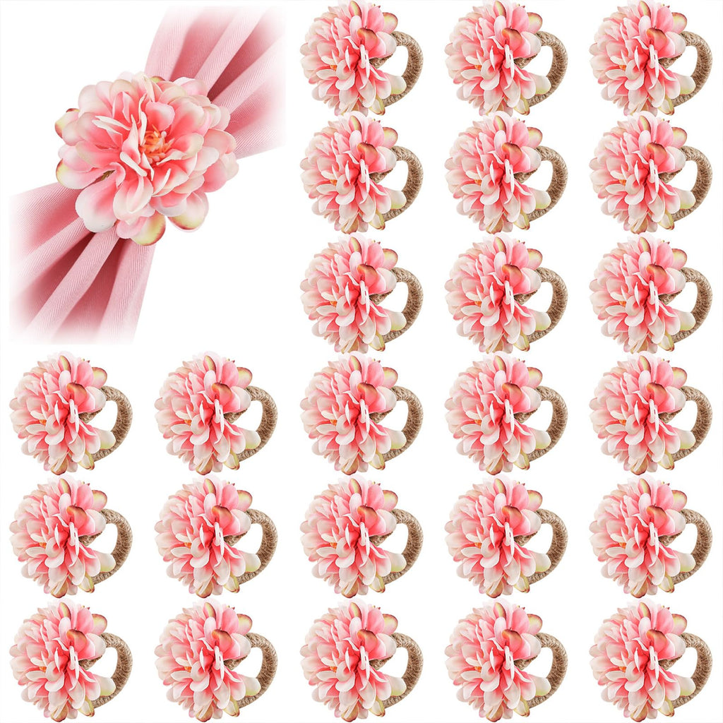 24 Pcs Flower Napkin Rings Daisy Flower Handcraft Floral Napkin Holder Rings for Wedding, Holiday Banquet, Luncheons, Birthday Party Dining Table Decor