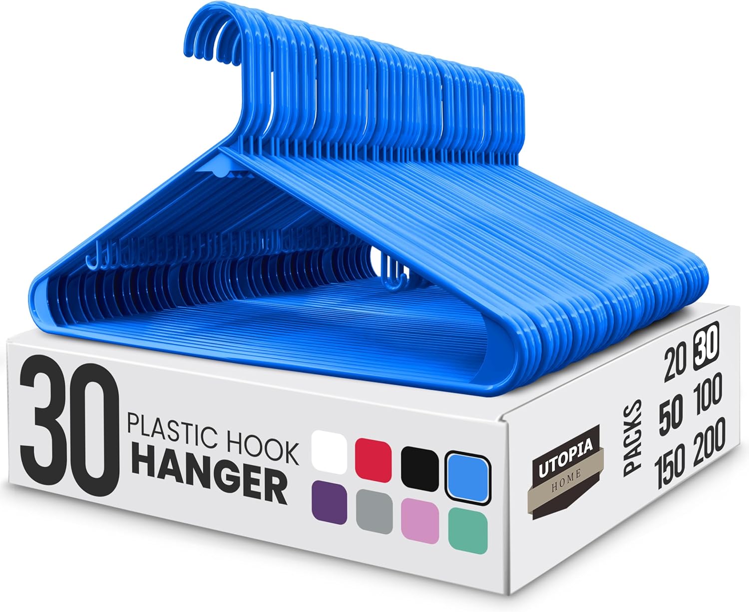 Utopia Home Clothes Hangers - Durable Plastic Hangers with Hooks | 30 Pack in Blue