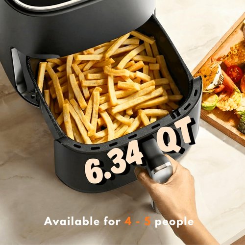 Air Fryer 6.34QT with Clear Window, 12-in-1 Air Fryer Oven, Square Airfryer, Air Fry, Roast, Reheat, Dehydrate, Bake, Steam, 400°F Rapid Air Crispy Technology, Grey