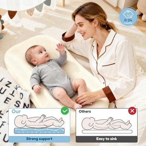 **Baby Lounger by Snuggle Nest - Breathable Cotton Infant Nest for Newborns 0-24 Months | Portable White Design**