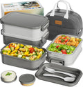 Skiennix Bento Box - Insulated Lunch Bag, 74oz Capacity, 3 Stackable, Leak-Proof, BPA-Free, Microwave Safe | Dusk Gray