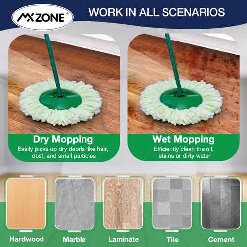 3 Pack Mop Head Replacement for Libman Tornado, Spin Mop Replacement Head 𝐎𝐍𝐋𝐘 Compatible with Libman, Easy to Replace, Machine Washable, Green and White (NOT for Old Version)