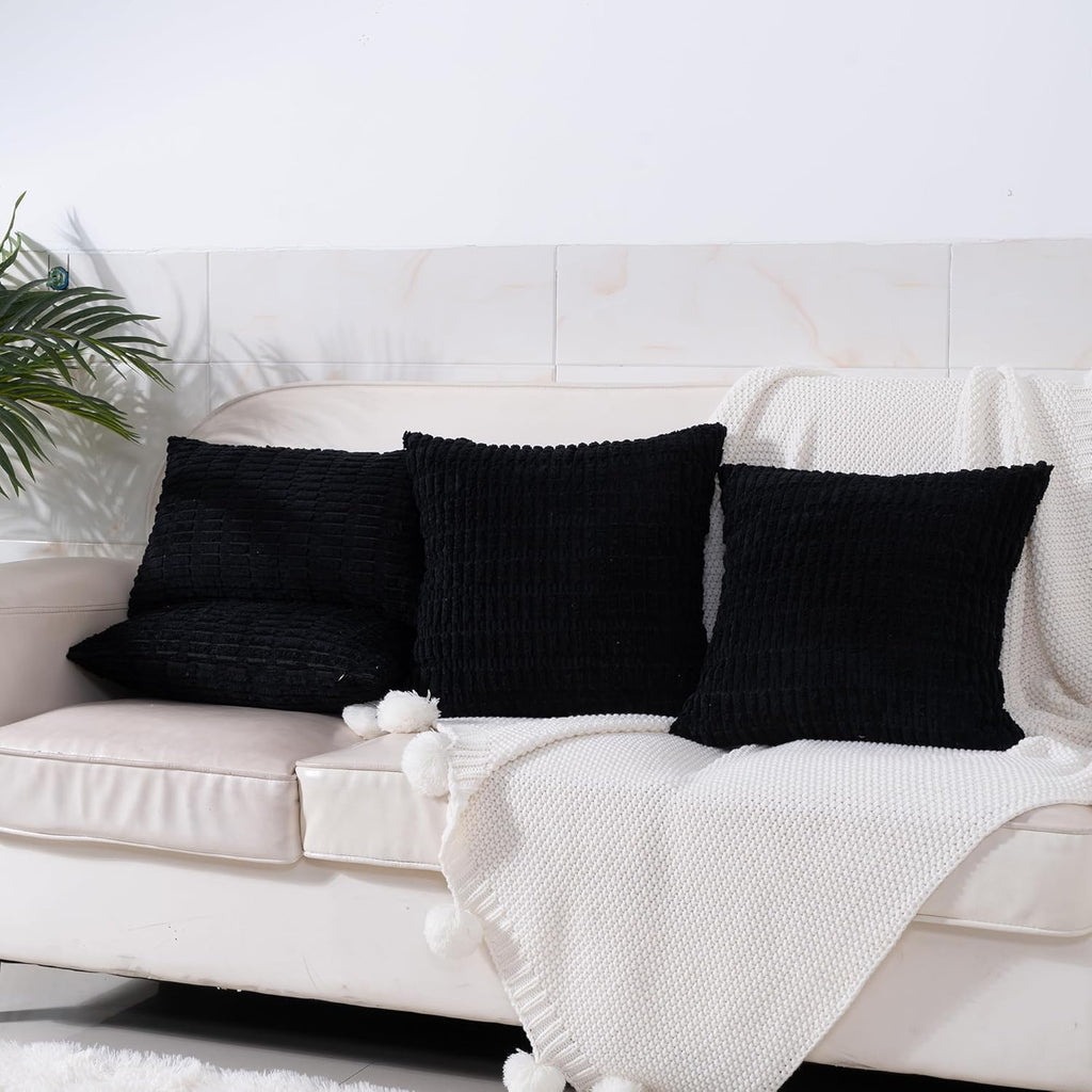 Skiennix Corduroy Throw Pillow Covers - Soft Boho Striped Design | 18x18 Inch for Modern Home Decor
