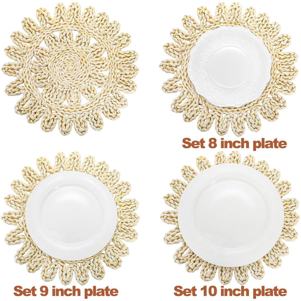 TOPZEA 6 Pack Round Woven Placemats, 11.75 Inch Natural Hand-Braided Boho Placemat Set, Heat Resistant Wicker Charger Plates for Dining Table Decor, Thanksgiving, Wedding, Christmas