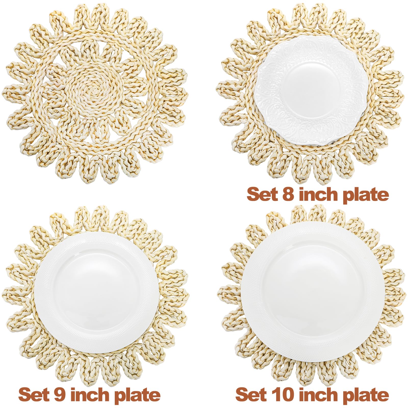 TOPZEA 6 Pack Round Woven Placemats, 11.75 Inch Natural Hand-Braided Boho Placemat Set, Heat Resistant Wicker Charger Plates for Dining Table Decor, Thanksgiving, Wedding, Christmas