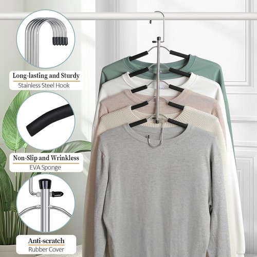 Clothes Hangers - Space-Saving Non-Slip Multi-Shirt Organizer | Foam Padded for Closet - 2 Pack