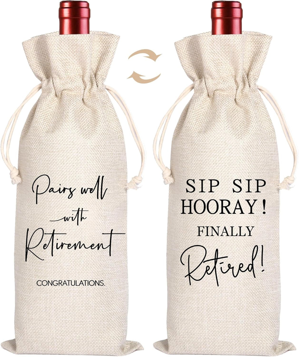Retirement Gift Wine Bag, Best Retirement Gifts Farewell Leaving Gifts for Teacher Coworker Friend Colleagues Nurse Boss Retirees Work,Pairs Well With Retirement (Beige03)
