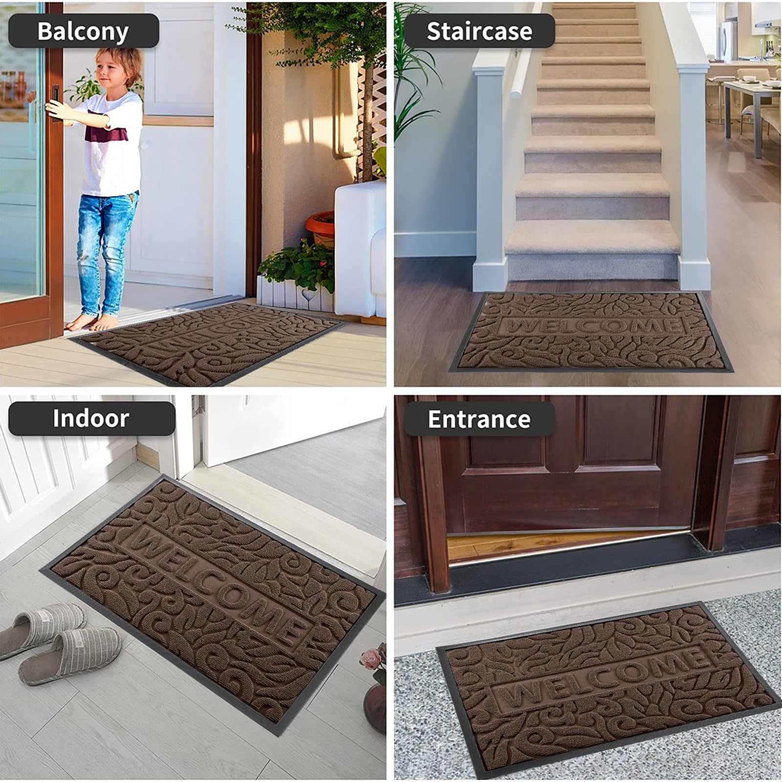 Yimobra Welcome Mat Outdoor 29.5x17, Waterproof Non-Slip Outdoor Mats for Front Door Outside Entrance, Low-Profile Entryway Mat Indoor for Garage Patio, Coffee