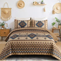Dintszyayue Brown Boho Quilt Set Queen，3 Pieces Aztec Texture Bedspread Southwestern Coverlet Set Soft Lightweight Bed Cover for All Season Microfiber Bedding with 2 Pillowcases(Brown,96"x90")