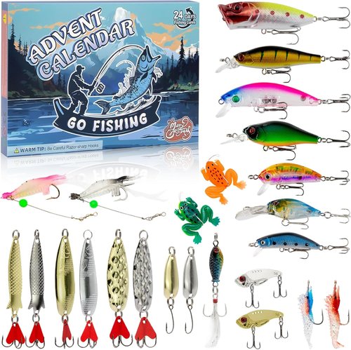 Advent Calendar 2025 - 24-Day Christmas Countdown Fishing Lures Set for Teens & Adults