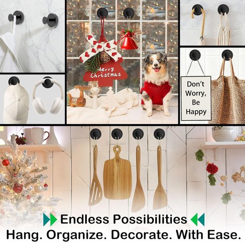 Black Wreath Hanger - 22LB Strong Suction Cup Hook for Indoor/Outdoor Decor | Reusable for Holidays