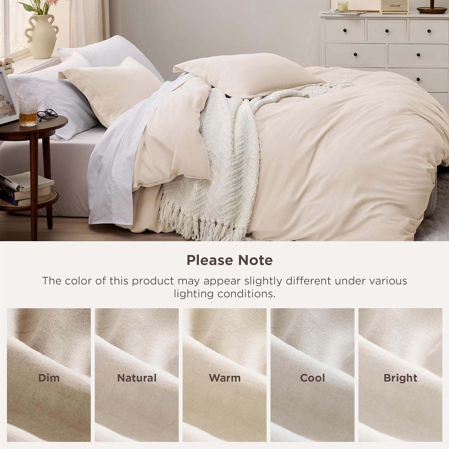 Bedsure Oat Milk Duvet Cover Set - King Size 3-Piece Extra Soft Cotton-Like Polyester Bedding, 104x90 Inches with Zipper Closure & 2 Pillow Shams