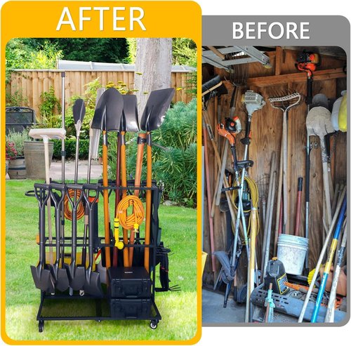 Garden Tool Organizer | Heavy-Duty Storage with Wheels - Large Holder for Lawn, Patio, Shed