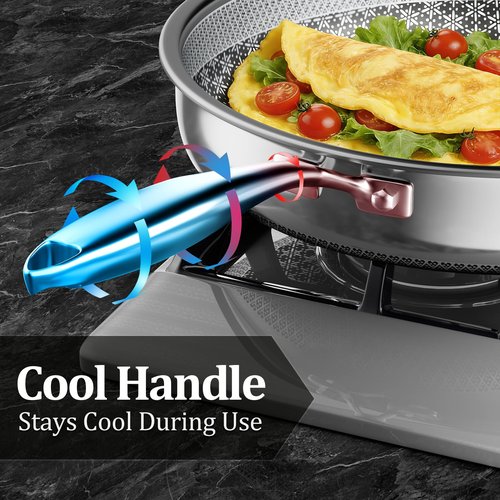 KURRUNGIE Hybrid Non Stick Frying Pans, 10-inch Stainless Steel Frying Pans with Tempered Glass Lid, 5 Ply Induction Cookware, Dishwasher-Friendly, Oven-Safe Up to 800°F, Compatible with All Cooktops