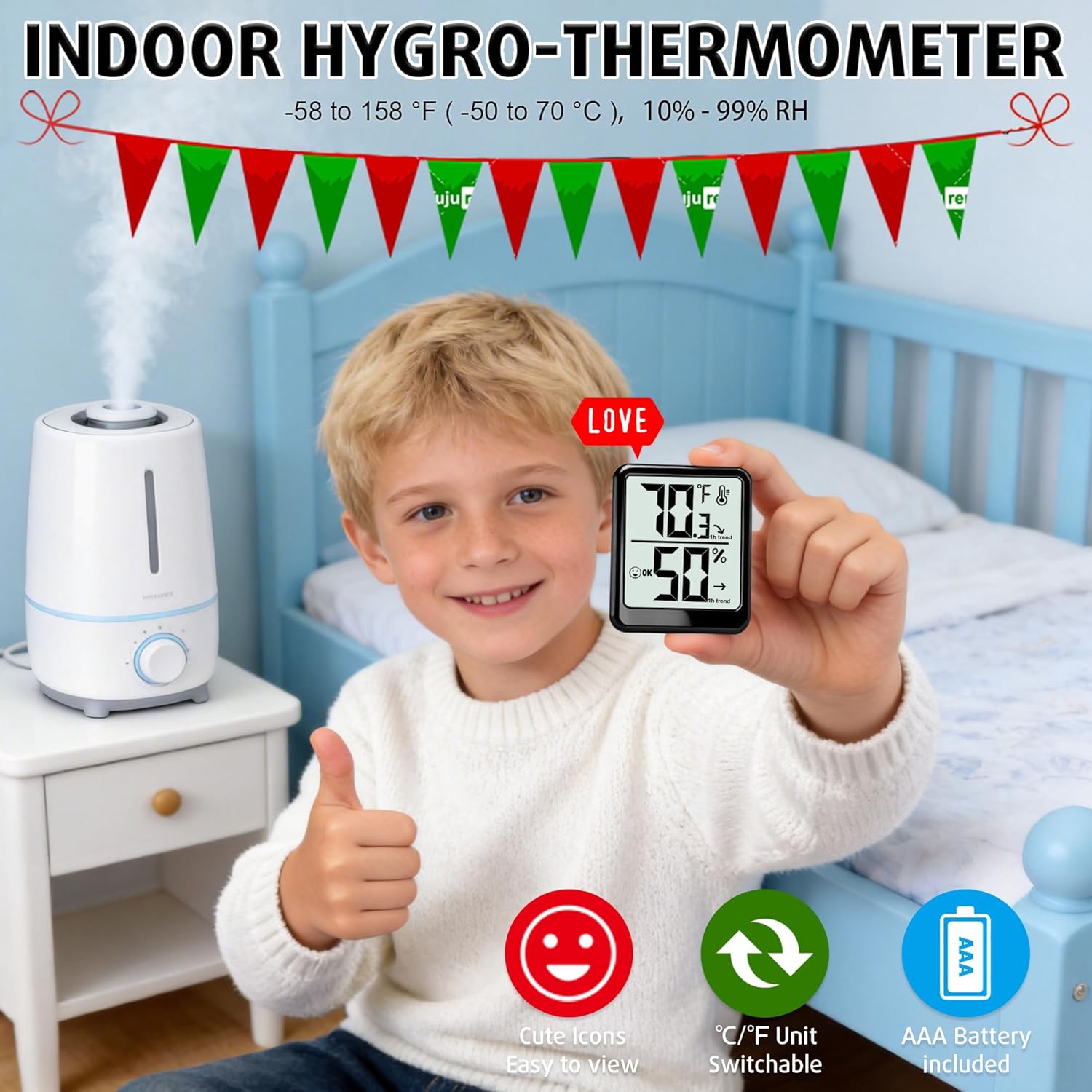 Skiennix Digital Room Thermometer & Hygrometer | Accurate Temperature & Humidity Monitor for Home, Office, Pets & Plants - AAA Battery Included