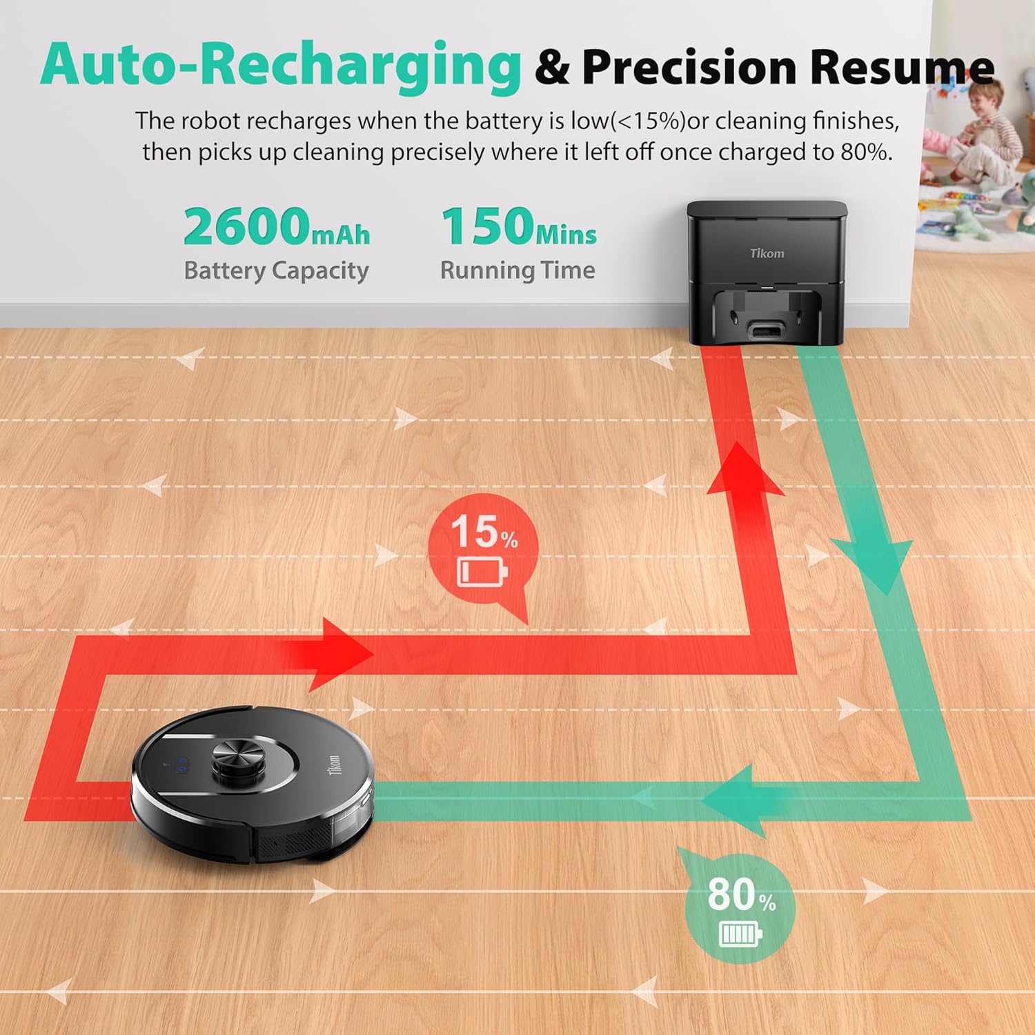 Tikom Robot Vacuum - 6000Pa Self-Emptying Robotic Cleaner with LiDAR Navigation | Ideal for Pet Hair & Carpets (L8000 Plus)