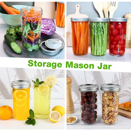 CARBLIN Wide Mouth Mason Jars 24 oz, 6 Pack 720ml Glass Canning Jars with Airtight Lids, Large Storage Jars with Labels Brush, Clear Mason Jars for Canning, Fermenting, Pickling, DIY Projects
