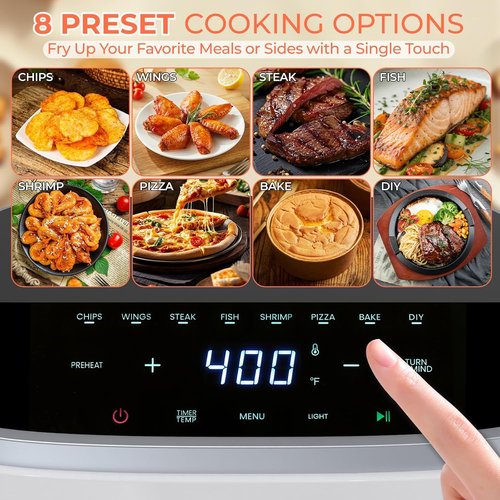 NEWBULIG Air Fryer - 4QT Digital Touchscreen with Easy View Window & 8 Cooking Presets - White