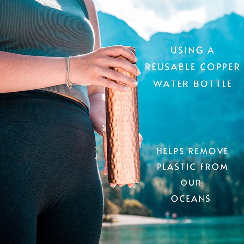 Copper Water Bottle - 34oz Hammered Vintage Modern Design - A Handcrafted Ayurvedic Pure Copper Vessel For Drinking - Drink More Water, Lower Your Sugar Intake And Enjoy The Health Benefits