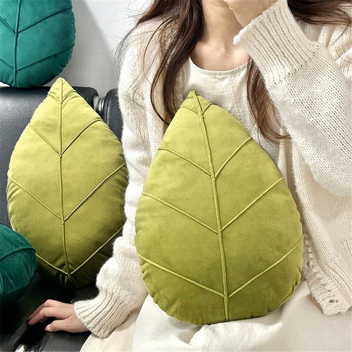 Rvsdoi Leaf Pillow,3D Leaf Shaped Plant Pillows Green Tropical Plant Cushion for Sofa Office Bedroom Home Decor Green (15"x9.8")