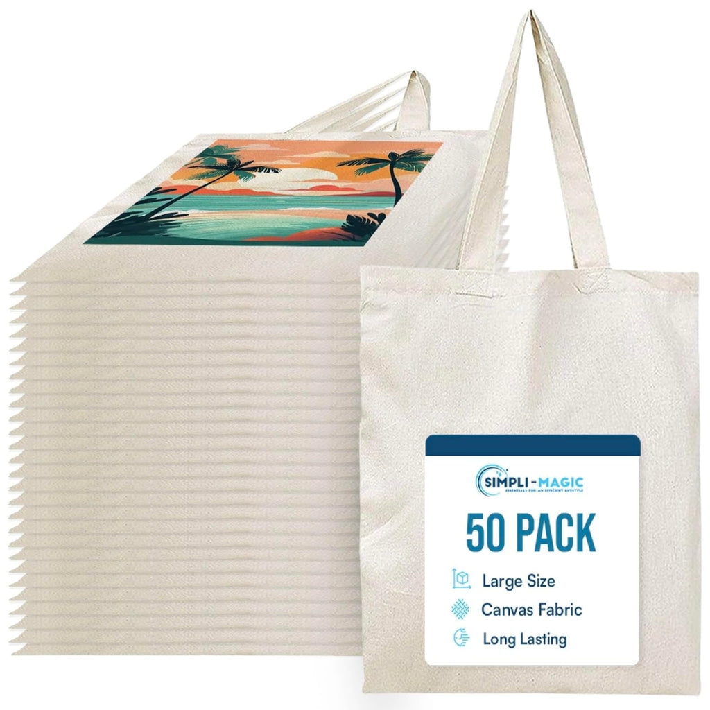 Simpli-Magic Canvas Tote Bags, 13"x15", Pack of 50, Beige