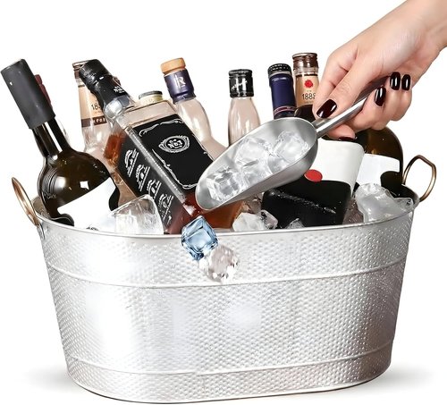 18” Stainless Steel Beverage Tub - 5 Gallon - Gold Handles & Shovel Included - Holds 30 Bottles & Stays Cold for Hours - Use as Wine Bottle Chiller to Beer Bucket Holder - Leak Proof (Silver)