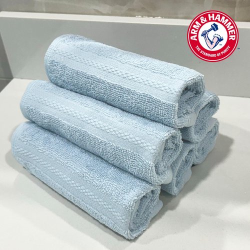 Arm & Hammer Performance Towel Washcloth Set, 6 Piece, Light Blue