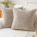 ZSkogur Decorative Throw Pillow Covers 18x18 Inch Set of 2, Soft Solid Farmhouse Chenille Couch Pillows, Spring Pillow Covers for Couch Sofa Bed Living Room Home Decor Pillowcase, Light Khaki
