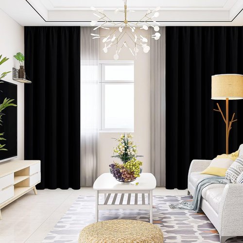 CUCRAF Pure Black Blackout Curtains 84 inch Length 2 Panels Set, Rod Pocket Room Darkening Drapes for Bedroom Living Room, Insulated Thermal Light Blocking Window Curtain (52 x 84 inches)
