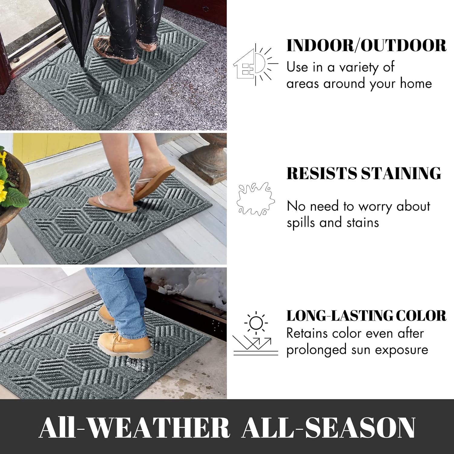 Yimobra Large Door Mat - All-Season Waterproof Outdoor Mat with Drainage Holes | 36x24, Heavy Duty Non-Slip for Entryway, Black Gray