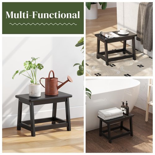 PULIJIAJU Black Step Stool, Small Bench Seat, Wood end Table, Wood Bathroom Vanity Bench, Plant Stand, Fishing Stool, Shoe Changing Handmade Stool for Kids or Adults(Black-Small)