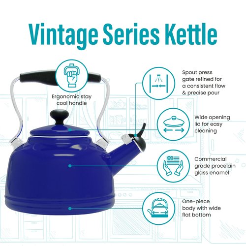 Chantal Tea Kettle, Vintage Series, Enamel on Steel, Whistling (Cobalt Blue)