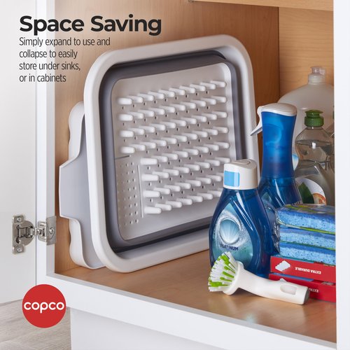 Copco White Collapsible Dish Rack with Soft Pegs to Prevent Scracthes on Glasses, Pans, ect, Allowing Optimal Drying, Featuring Angled Drain Board and Removable Flatware Caddy Maximum Drying Space