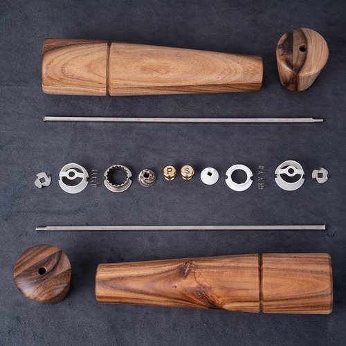 DeroTeno Salt and Pepper Mill Set, Adjustable Ceramic Grinder Salt Mill, Stainless Steel Grinder Pepper Mill, Acacia Wood, 32 cm / 12 inch Height, Bottom Dia 6cm (Tray is NOT Included)