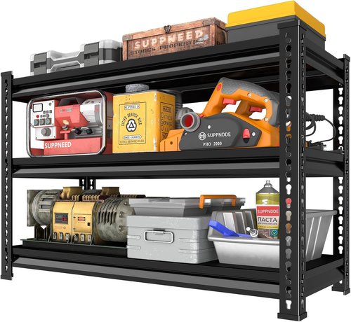 Metal Storage Garage Shelving - Heavy Duty Steel Utility Rack | 3-Tier Adjustable, 1,200 Lbs Capacity, Black, 40'' W x 16'' D x 36'' H