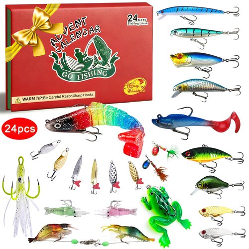 Fishing Advent Calendar 2025 Adult Christmas Fishing Gift for Men Teens Boys 24 Days Christmas Countdown Calendar Fishing Tackle Lures Xmas Gifts for Boys