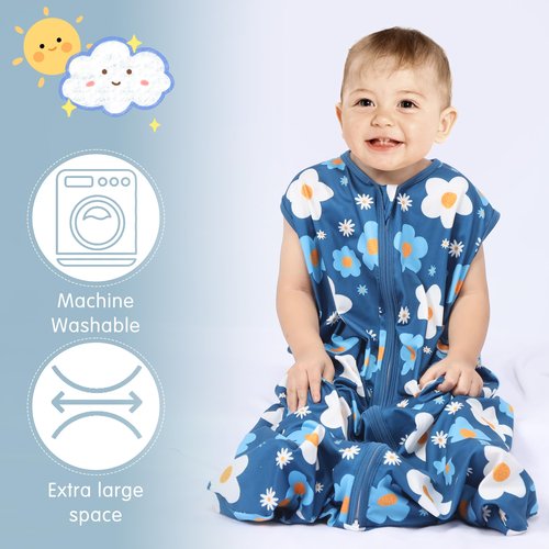 BSTOPPT 3 Pack Baby Sleep Sack 100% Rayon Cotton Baby Sleeping Bag 2-Way Zipper Toddler Wearable Blankets TOG 0.3. (Gerbera&Tulips&Pink, 6-12 Months)