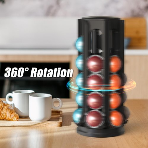 Deco Brothers VertuoLine Pod Holder, 360° Turntable Rotating Pod Carousel Organizer for Nespresso Vertuo Pods, Black