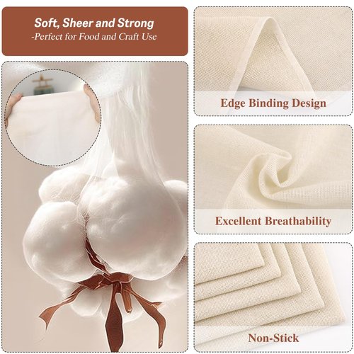 16PCS Cheese Cloths, 20 x 20 inch, Grade 100, Overlocked Edges, Ready to Use, Muslin Cheesecloth for Straining and Cooking,100% Unbleached Cotton, Reusable.
