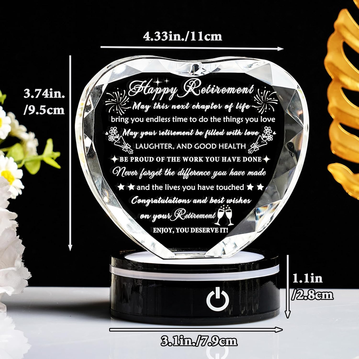 YWHL Retirement Gifts - LED Base Crystal Heart Keepsake | Perfect Farewell Gift for Retirees, Friends & Bosses