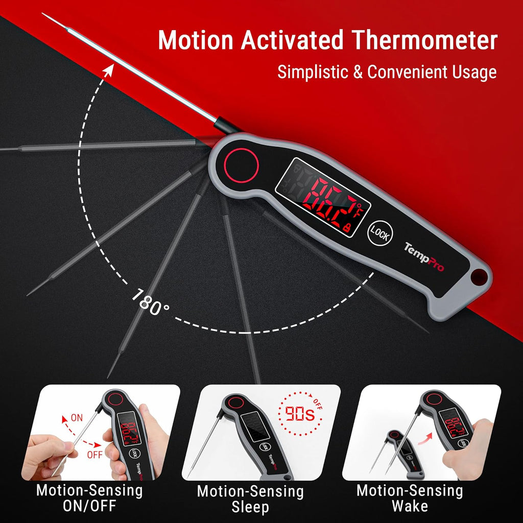 TempPro TP19 Waterproof Digital Meat Thermometer - Instant Read with Ambidextrous Backlit Display | Perfect for Grilling and Cooking