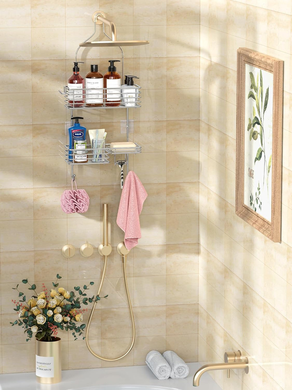 SMARTAKE Shower Head Caddy - Rustproof Stainless Steel Organizer for Bathroom Storage | Silver