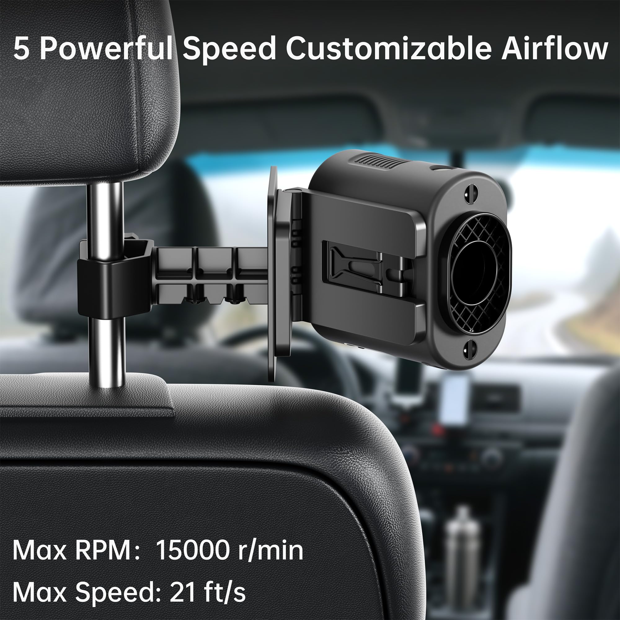 Car Fan Rechargeable, 14500mAh Battery Powered, Max 67Hrs Car Cooling, 5 Powerful Speed Car Seat Fan with LED Light, 360° Rotatable, Air Circulation for Car, Sedan, Vehicle, Van, Truck, SUV, RV
