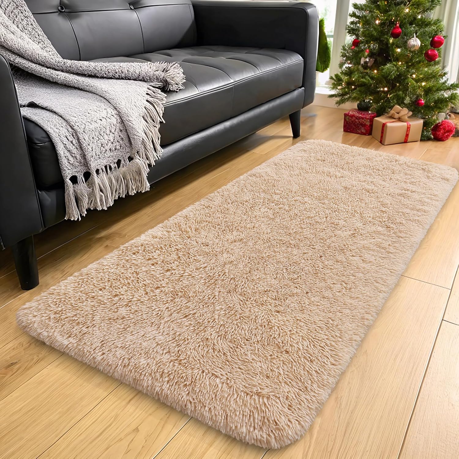 OLANLY Machine Washable 2x6 Runner Rug - Soft Fluffy Shaggy Carpet for Bedroom & Hallway | Beige