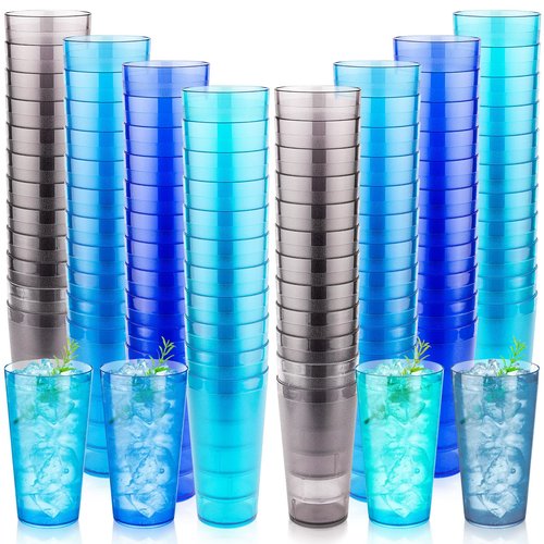 Norme 48 Pcs Plastic Restaurant Tumblers Plastic Reusable Cups Stackable Drinking Glass Dishwasher Safe Tumblers in 4 Coastal Colors for Kitchen Water(16oz)
