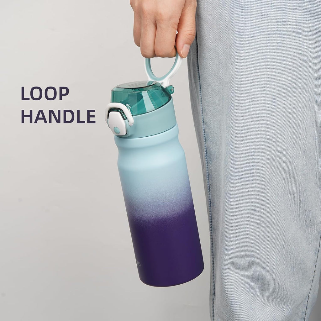 Skiennix Insulated Water Bottle - 18 oz Stainless Steel Flask with Straw & Carry Loop | Ocean Dream