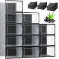 Kuject Activated Charcoal Shoe Organizer - 12 Pack XL Clear Plastic Stackable Storage Boxes | Dustproof Sneaker Display Containers for Closet & Entryway, Black