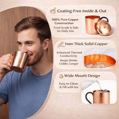 CigeZaus 18.6oz Pure Copper Mug with Lid – Hand-Hammered Solid Copper Tumbler for Drinking Water, Detox & Wellness – Ayurvedic Gift for Yoga, Meditation, or Camping