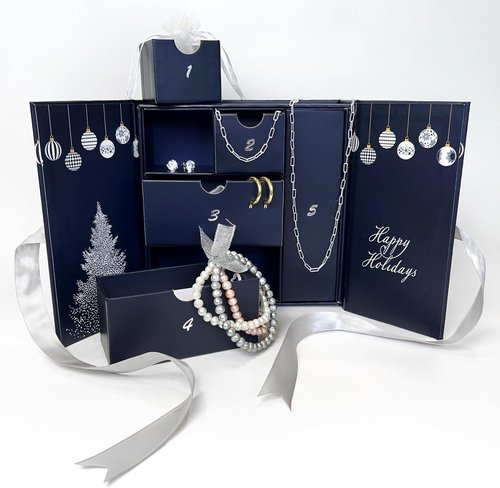 Five Day Jewelry Advent Calendar - Gold Plated Hoop Earrings, Sapphire Studs & Sterling Silver Set