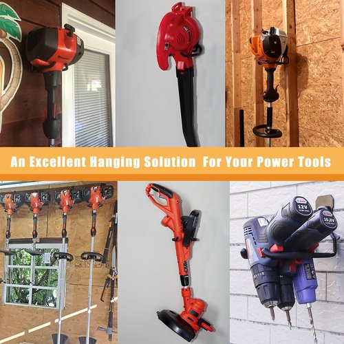 Garden Power Tool Hanger - Durable Garage Wall Hooks for Weedeater & String Trimmer | Black, 3 Pcs